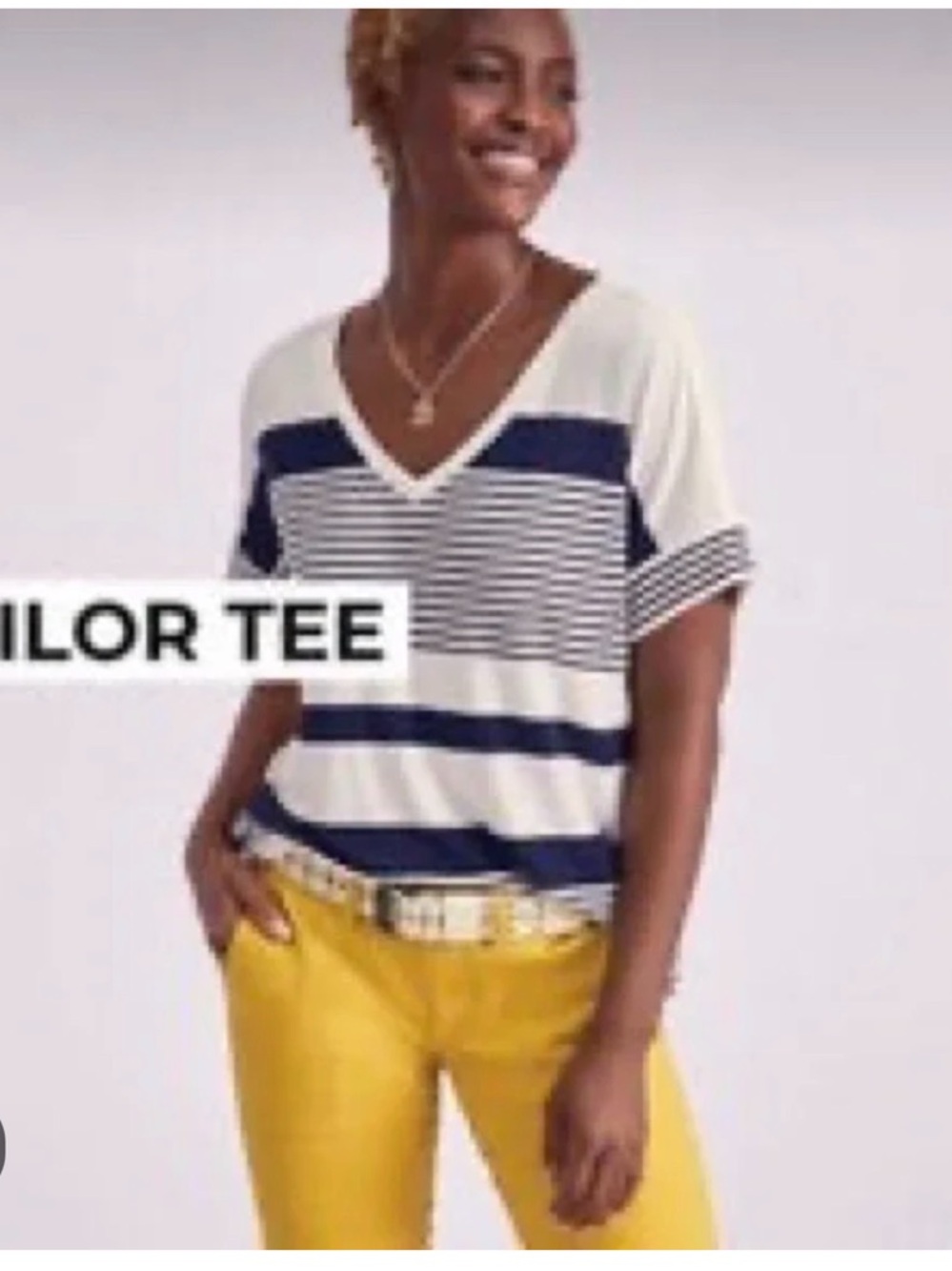 CAbi XL Sailor Tee style 5925 Navy and White Striped V-Neck Tee EUC